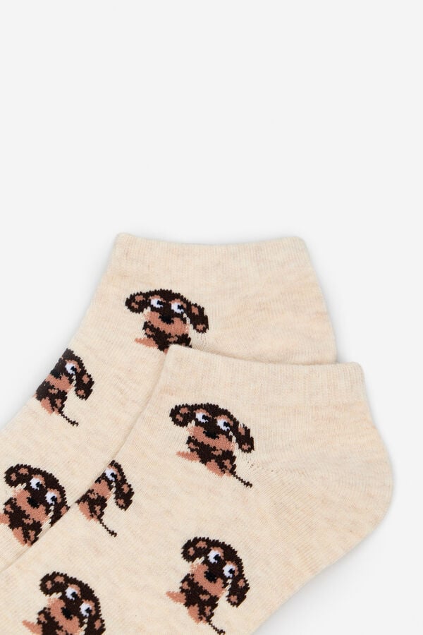 Cortefiel Dog print short socks Nude
