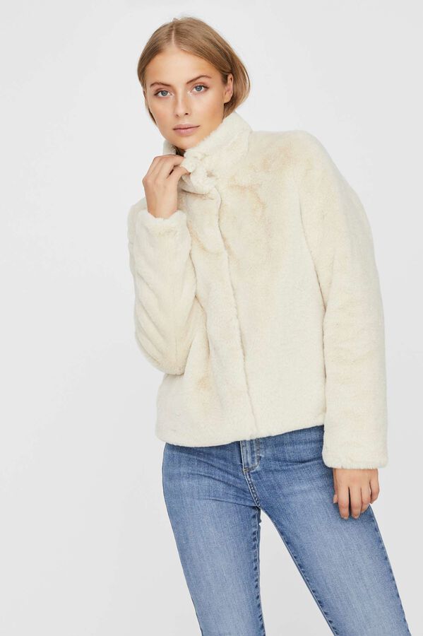 Cortefiel Faux fur jacket with zip Beige