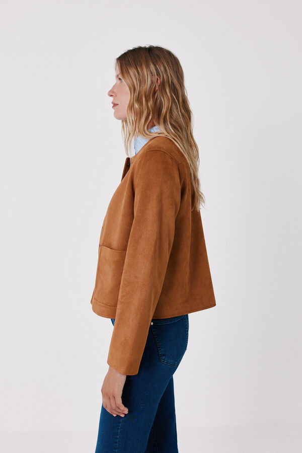 Cortefiel Faux suede jacket Nude