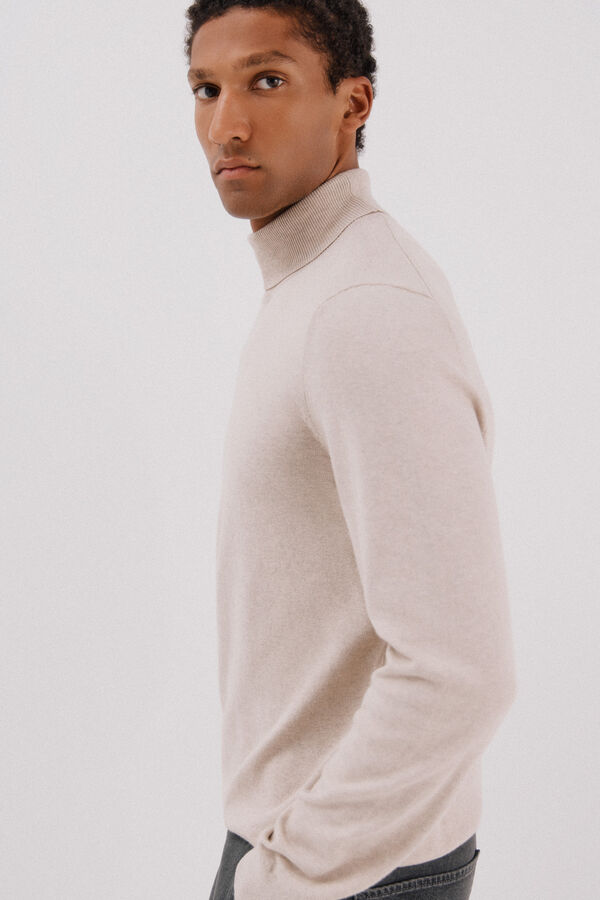 Cortefiel Cotton/silk cashmere high neck jumper Beige