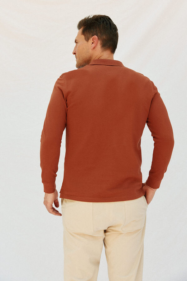 Cortefiel Essential long-sleeved polo shirt Camel