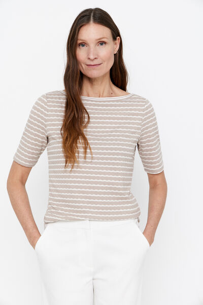 Cortefiel Textured striped T-shirt Nude