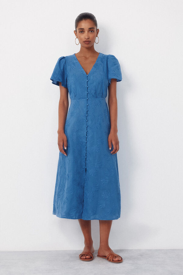 Cortefiel Embroidered dress Blue