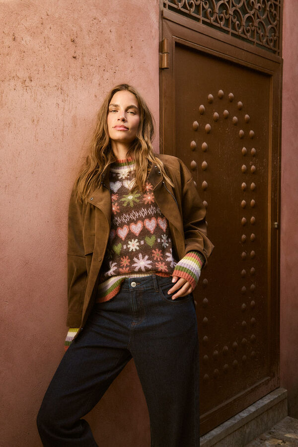 Slowlove Cazadora motera efecto piel Beige