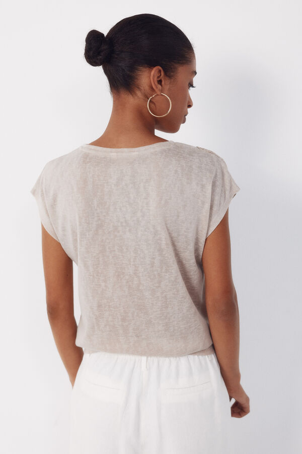 Cortefiel Camiseta efecto lino parches Beige