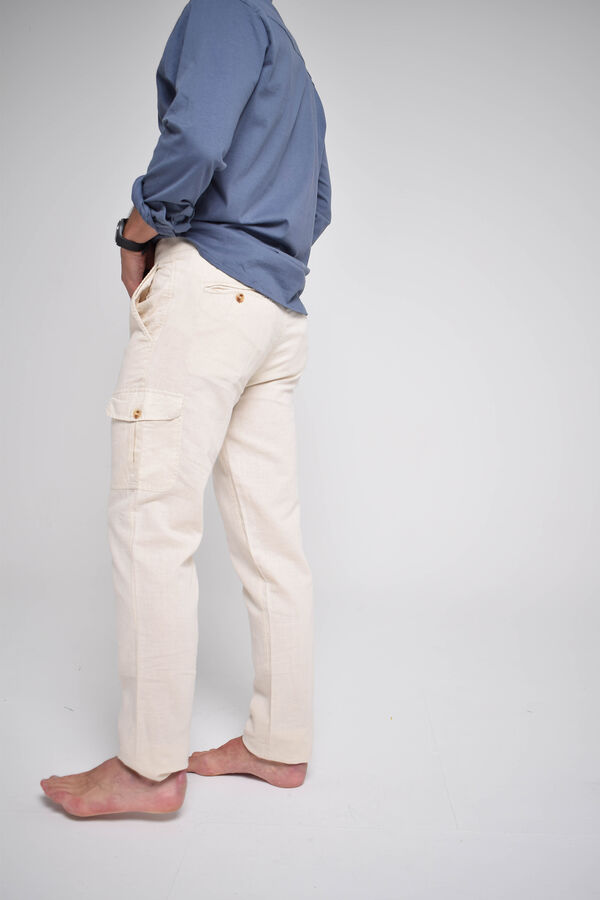 Cloking Cal&ccedil;as cargo de linho Ecru