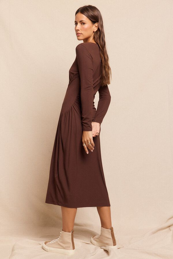 Slowlove Vestido de malha com franzido lateral Castanho