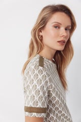 Cortefiel Hemstitch detail t-shirt Printed green