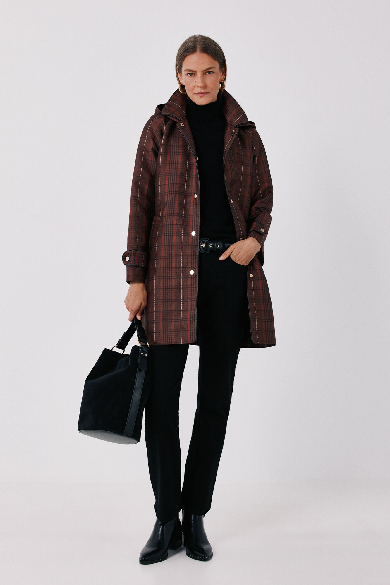 Cortefiel Satin-finish detachable hood trench