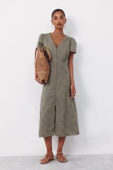 Cortefiel Embroidered dress Kaki