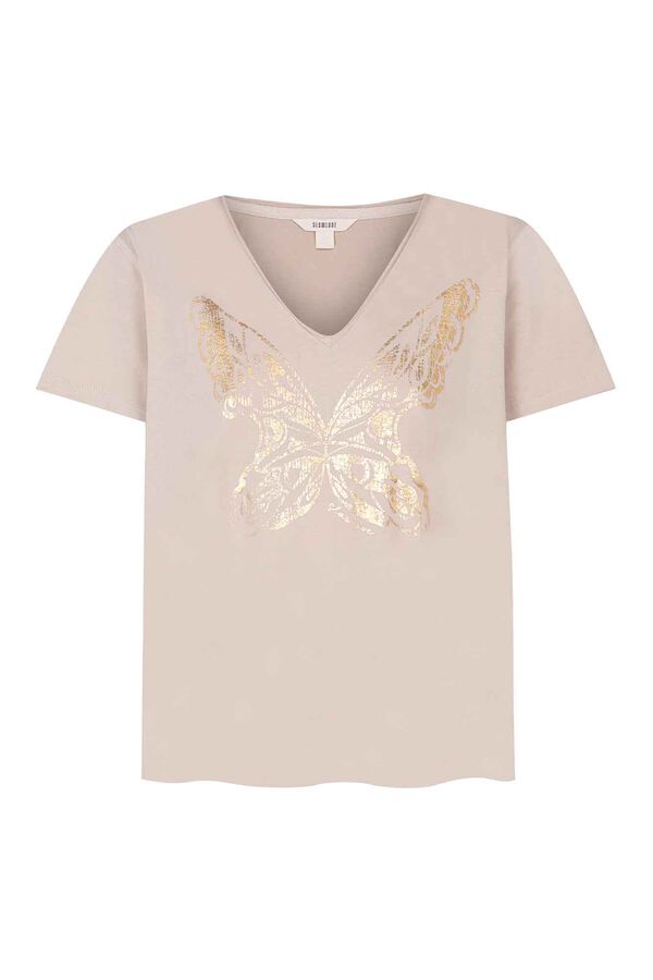 Cortefiel Camiseta mariposa foil Beige