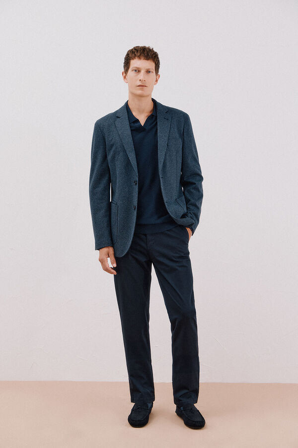 Cortefiel Herringbone jersey-knit blazer Blue