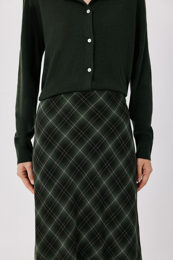 Cortefiel Plaid midi skirt Printed green