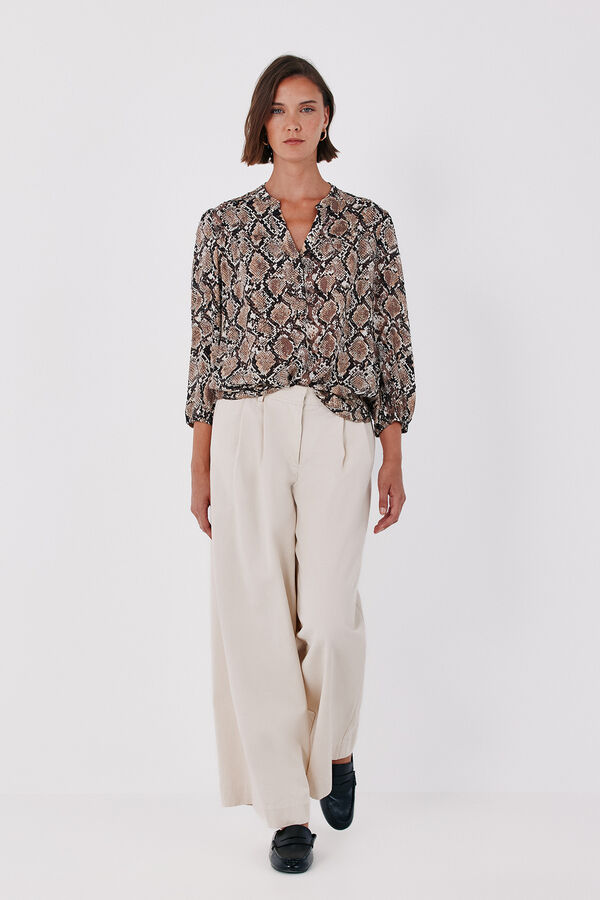 Cortefiel Printed fluid blouse Printed beige