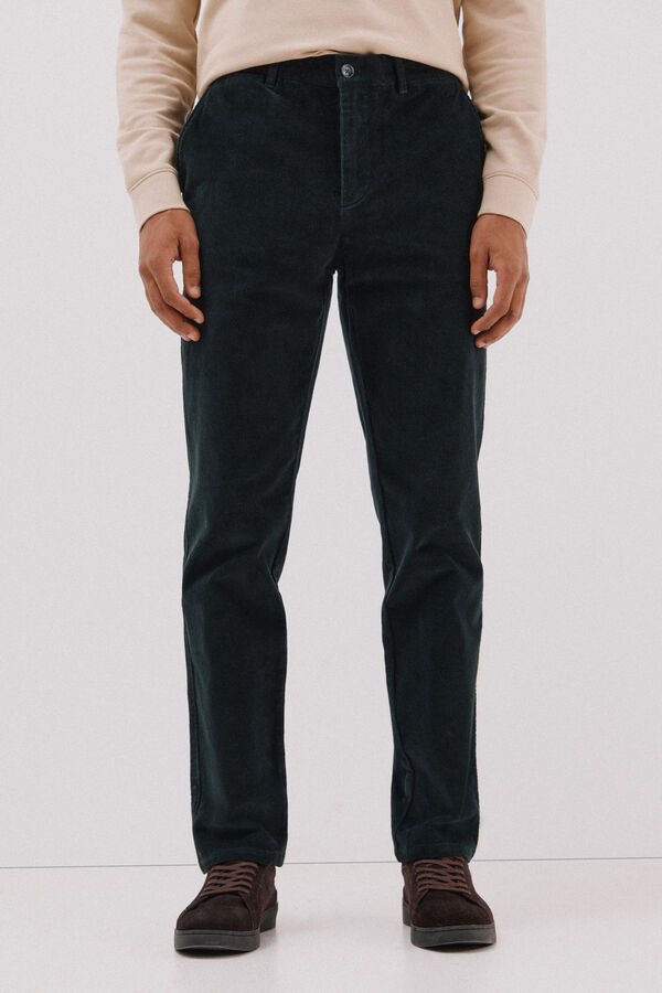 Cortefiel Pantalón chino pana Verde oscuro