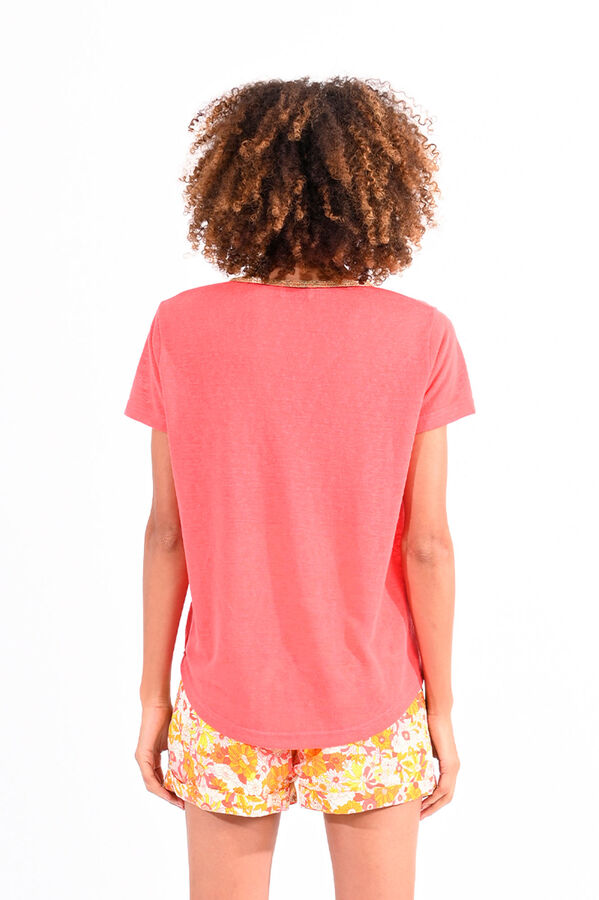 Cortefiel Camiseta de mujer de manga corta con detalle en el escote Naranja