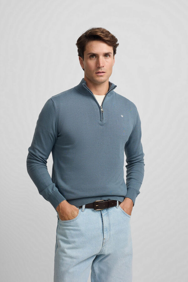 Silbon Camisola lisa meio fecho-&eacute;clair Azul