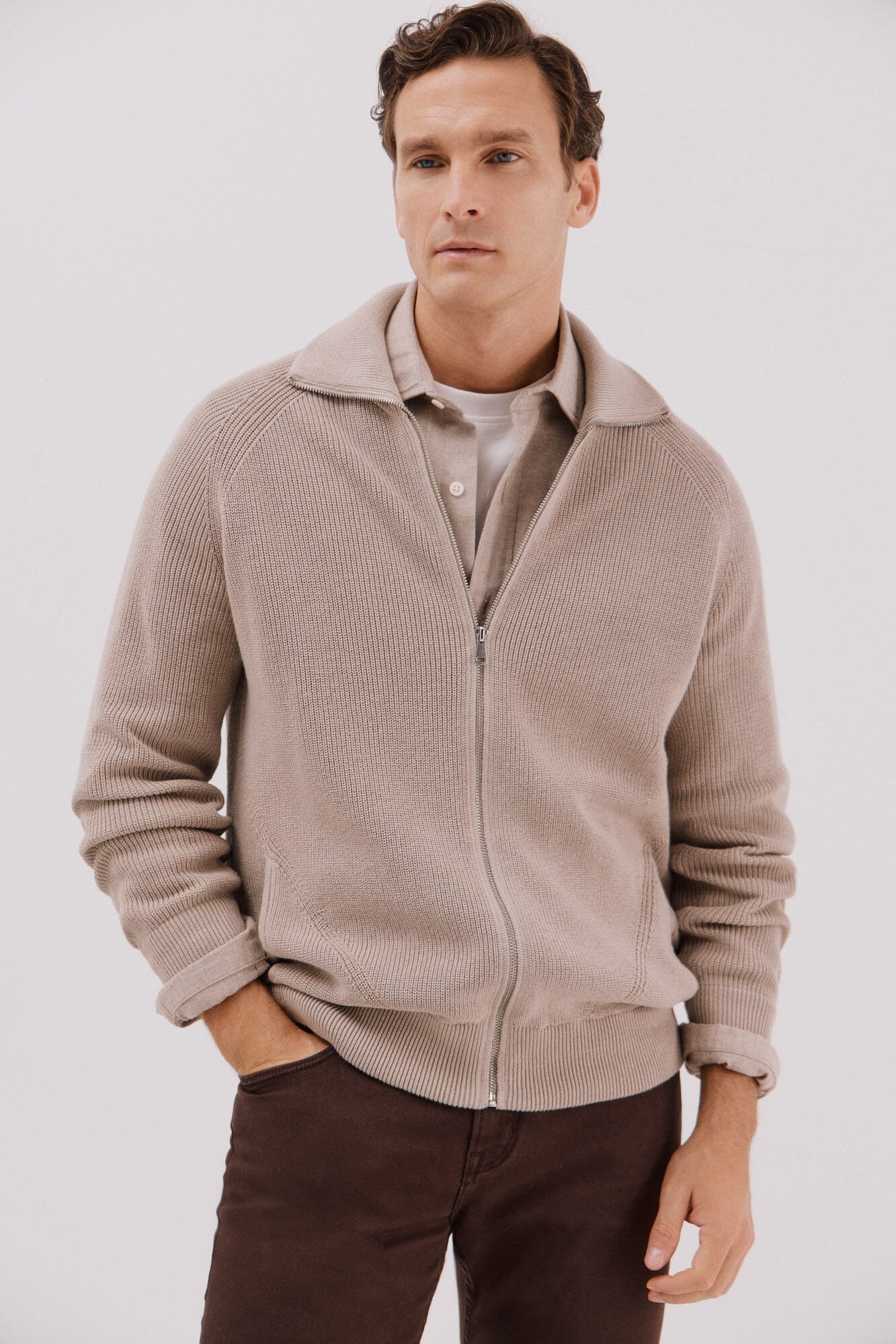 Cortefiel Cotton knit jersey-knit with zip fastening fastening