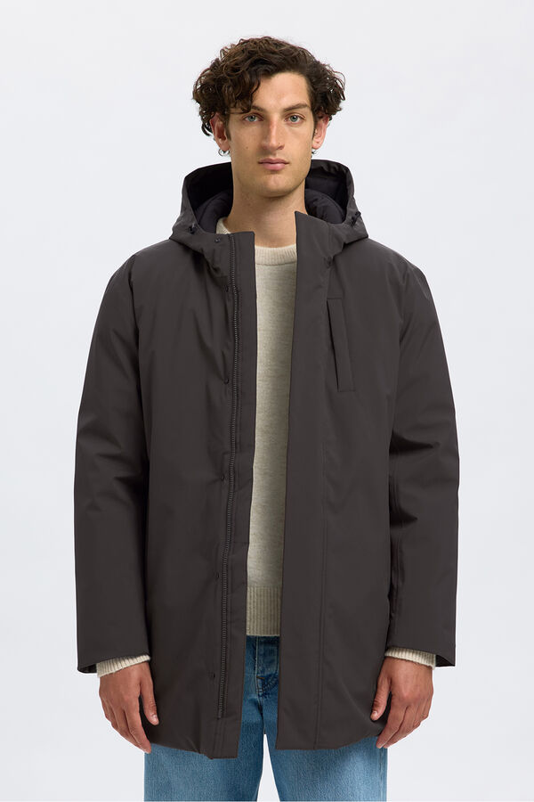 Selected Parka impermeável com capuz Cinzento