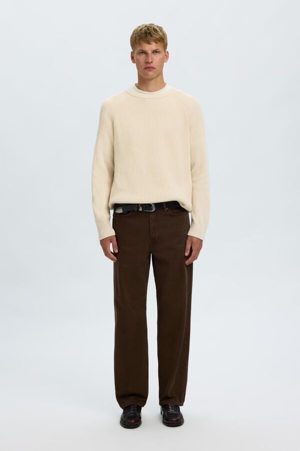 Selected Camisola canelada Relaxed Fit Tostado