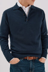 Cortefiel Jersey estructura lana cuello polo botones Azul marino
