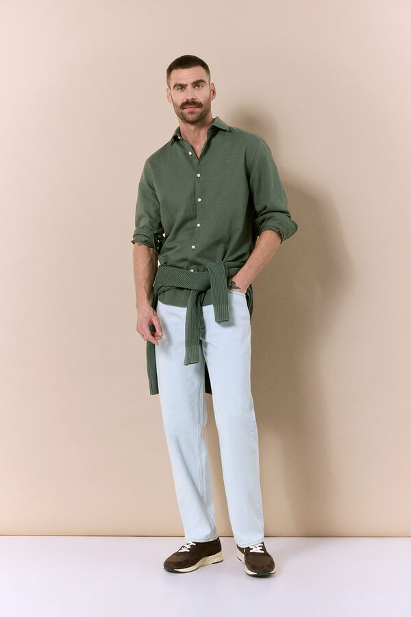 OOTO Camisa manga comprida em algod&atilde;o e linho Verde