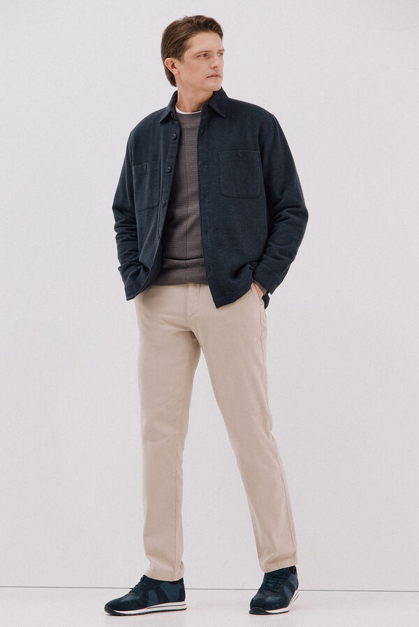 Cortefiel Fine braided cotton crew crew neck sweater Grey