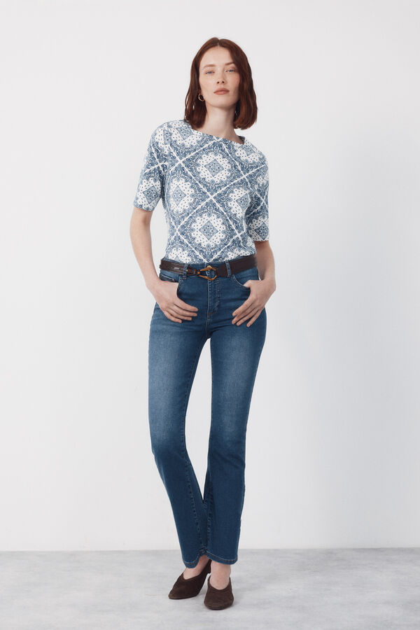 Cortefiel Boat neck t-shirt Printed blue