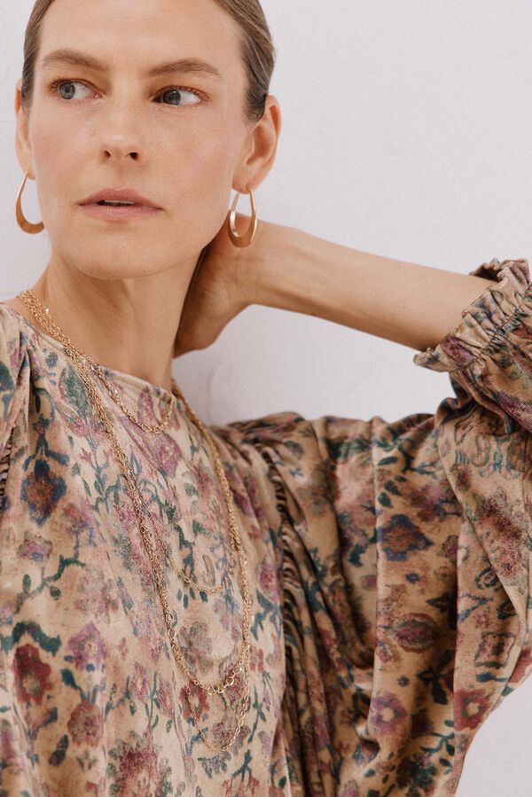 Cortefiel Printed velvet blouse Yellow