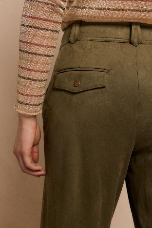 Slowlove Pantalón de pinzas de antelina Verde