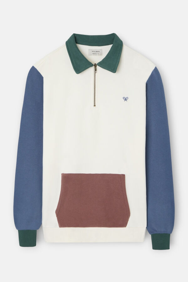 Silbon Sweatshirt com fecho-éclair pela meia Ecru