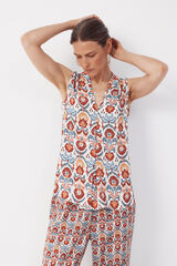 Cortefiel Blusa fluida pliegue Estampado rojo