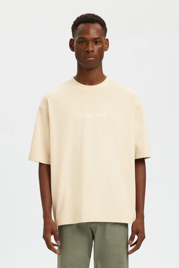 Selected T-shirt manga curta para homem relax estampado &agrave; frente Tostado