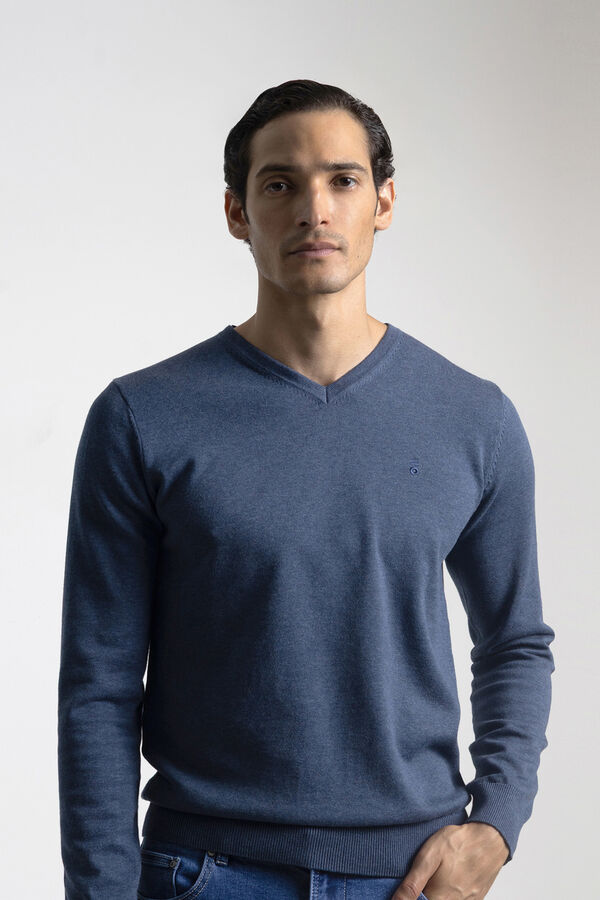 PuroEGO Camisola gola em bico algodão Azul