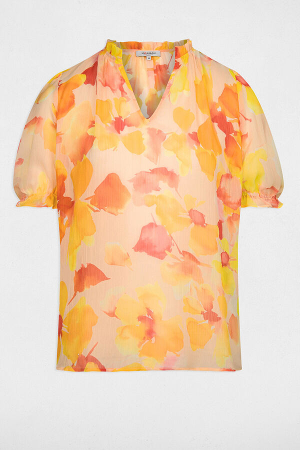 Cortefiel Printed V-neck blouse Printed yellow