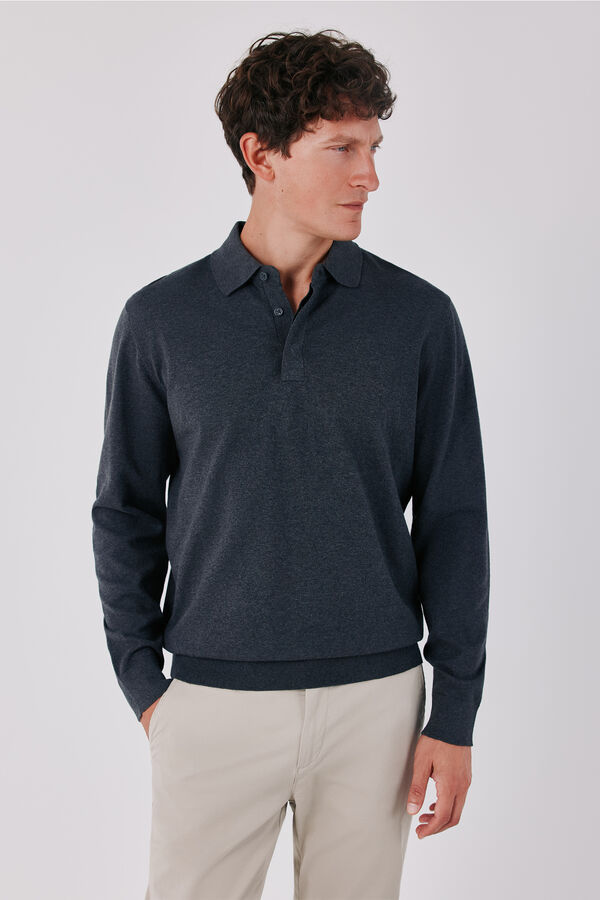 Cortefiel Basic fine knit polo neck jumper Dark grey