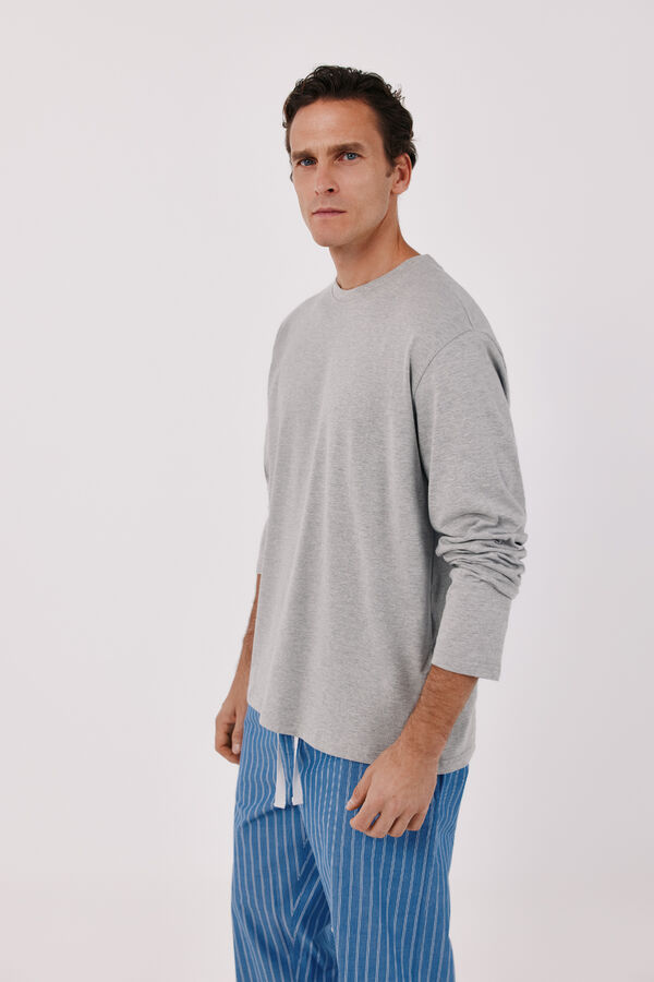 Cortefiel Jersey-knit and fabric pyjamas set Grey
