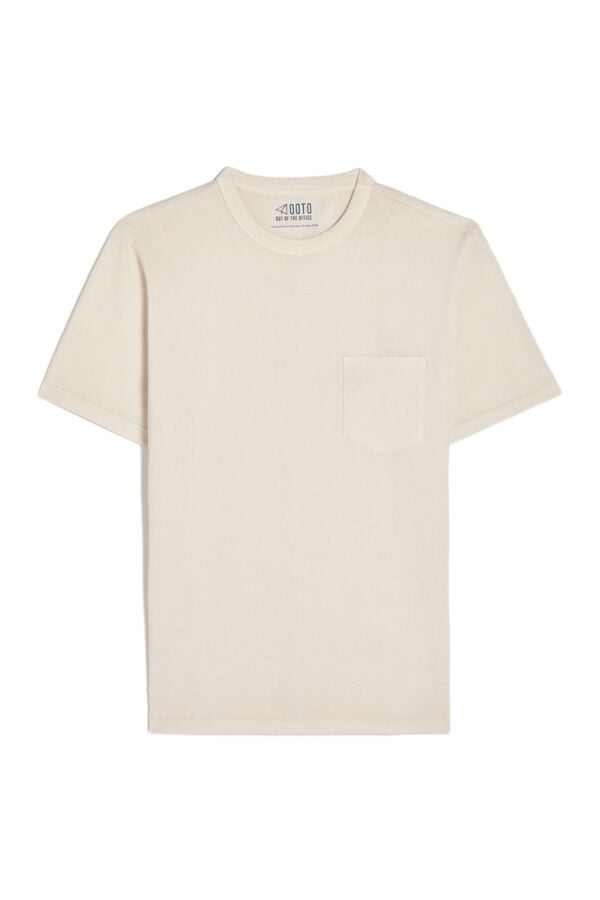 Cortefiel T-shirt with embroidered OOTO plane on pocket Ivory