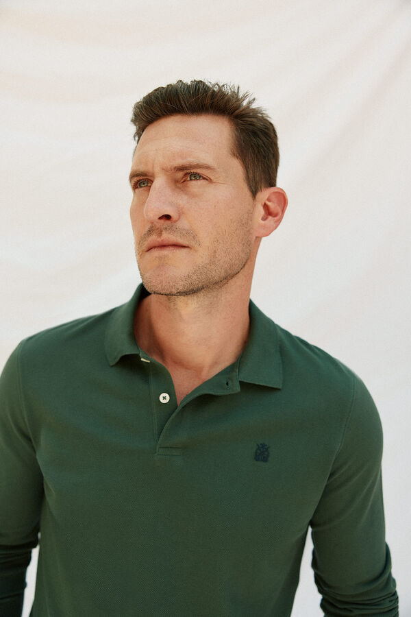 Cortefiel Essential long-sleeved polo shirt Dark green