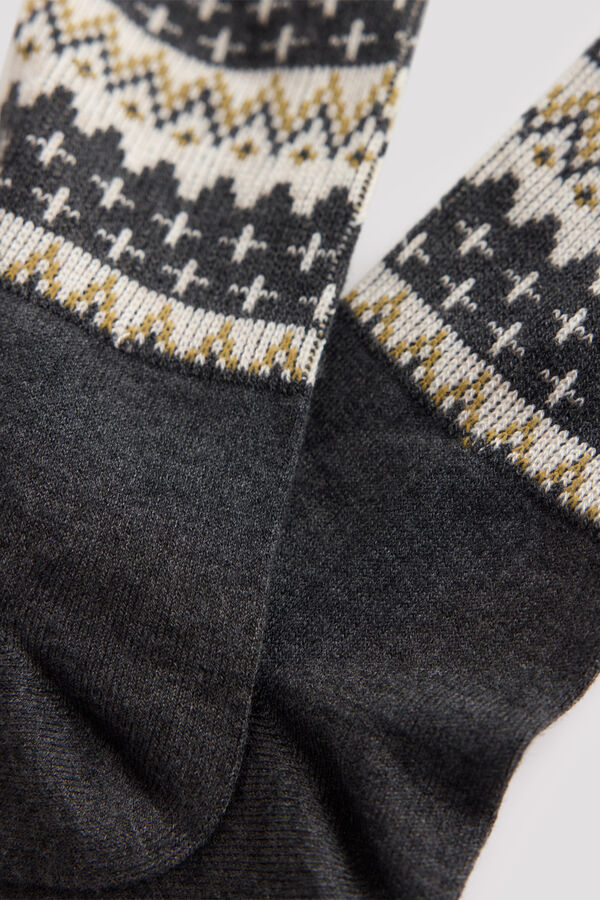 Cortefiel Border print long socks Printed grey