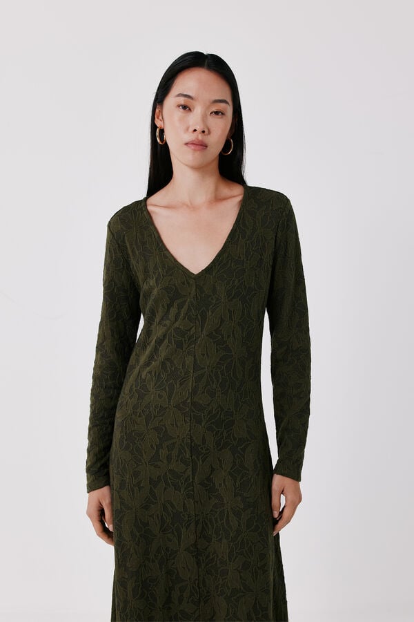 Cortefiel Jacquard dress Kaki