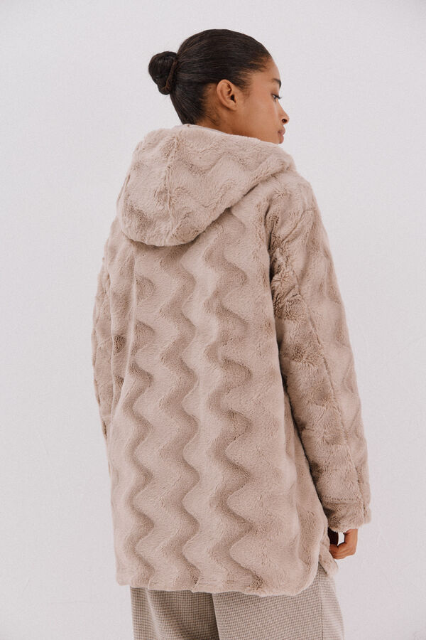 Cortefiel reversible quilted anorak with fur effect Beige