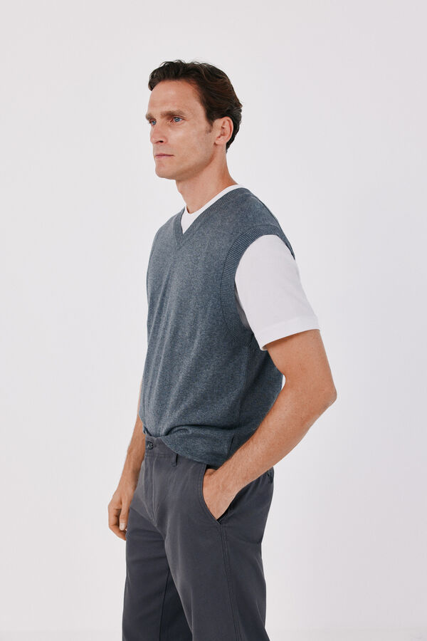Cortefiel V-neck cotton cashmere knit gilet Navy