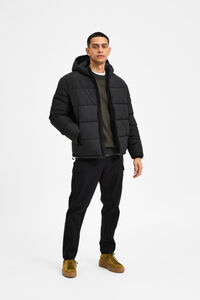 Cortefiel Quilted coat with hood Black