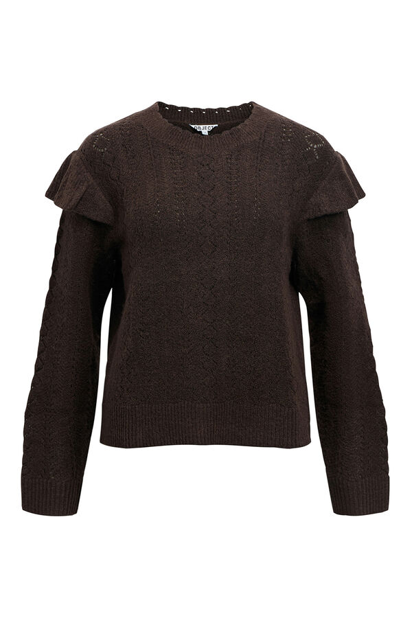 Object Openwork jumper with ruffles Dark brown