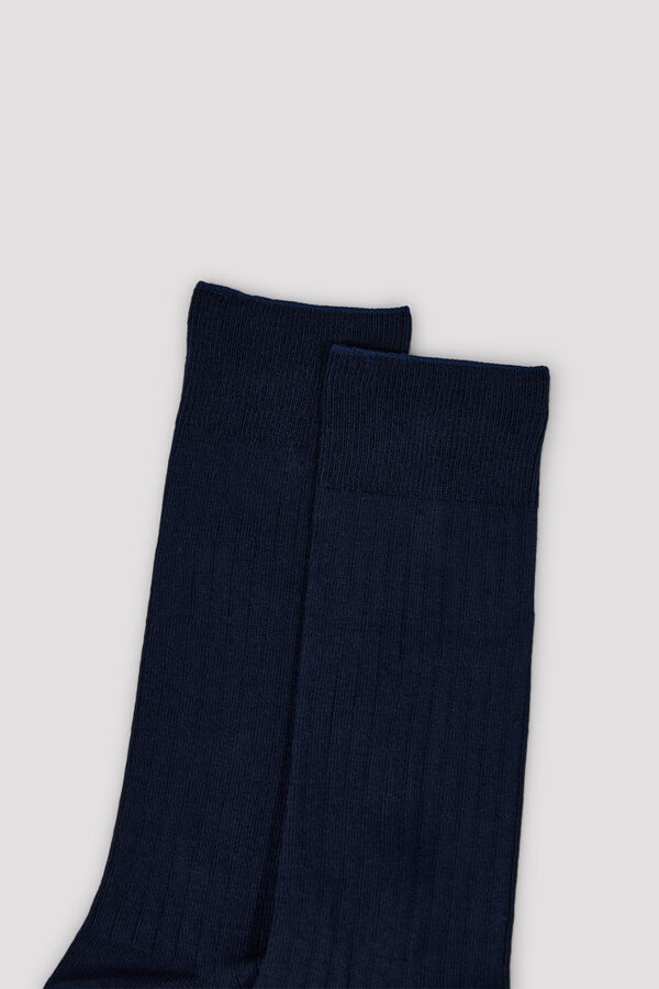 Cortefiel Plain ribbed crew sock Navy