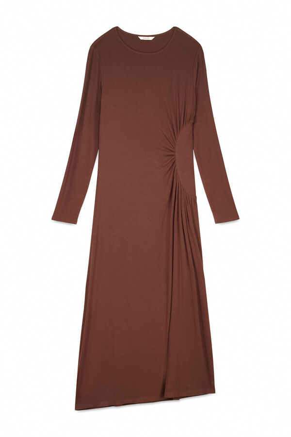 Slowlove Vestido punto frunce lateral Marrón
