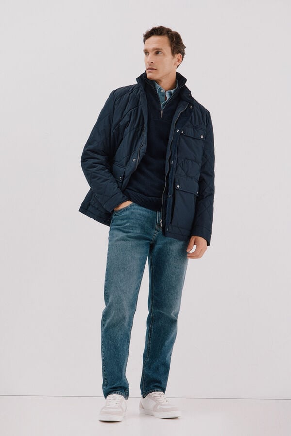 Cortefiel Diamond quilted jacket Navy