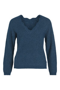 Cortefiel Jersey-knit jumper with scalloped neckline Turquoise