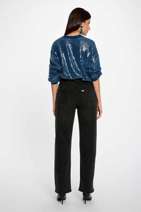 Morgan Camisola de lantejoulas com gola redonda Azul